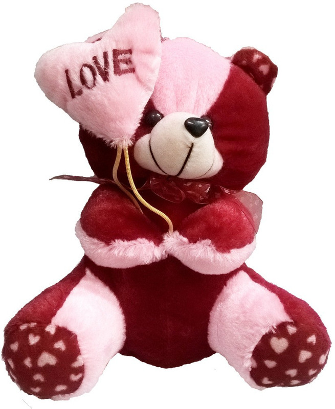 Atorakushon HEART BALLOON SOFT TEDDY BEAR LOVE VALENTINE COUPLE BIRTHDAY GIFT - 35 cm(MULTI)