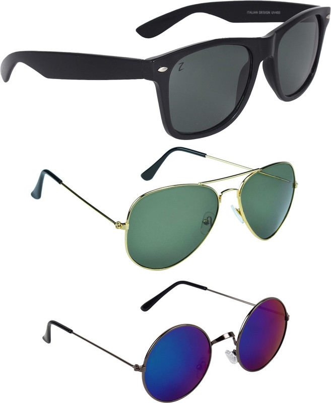 Zyaden Wayfarer, Aviator, Round Sunglasses(Black, Green, Blue)