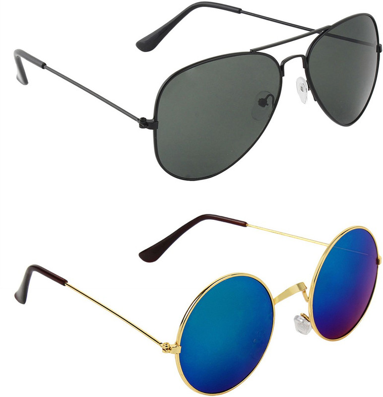 Zyaden Aviator, Round Sunglasses(Black, Blue, Green)