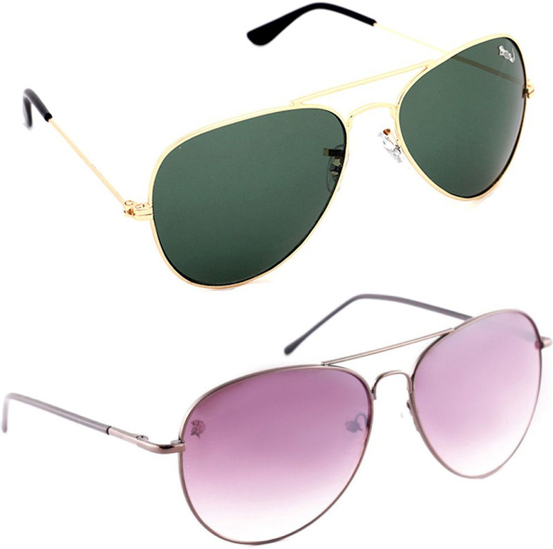 Elligator Aviator Sunglasses(Green, Violet)