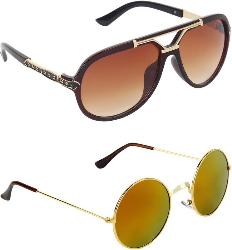 Zyaden Aviator, Round Sunglasses(Multicolor, Brown)