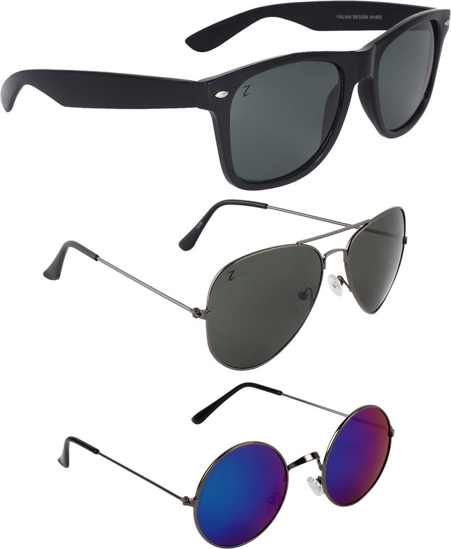 Zyaden Wayfarer, Aviator, Round Sunglasses(Black, Black, Blue)