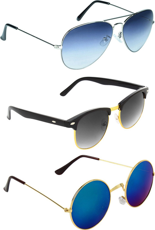 Zyaden Aviator, Round, Round Sunglasses(Blue, Black, Blue)