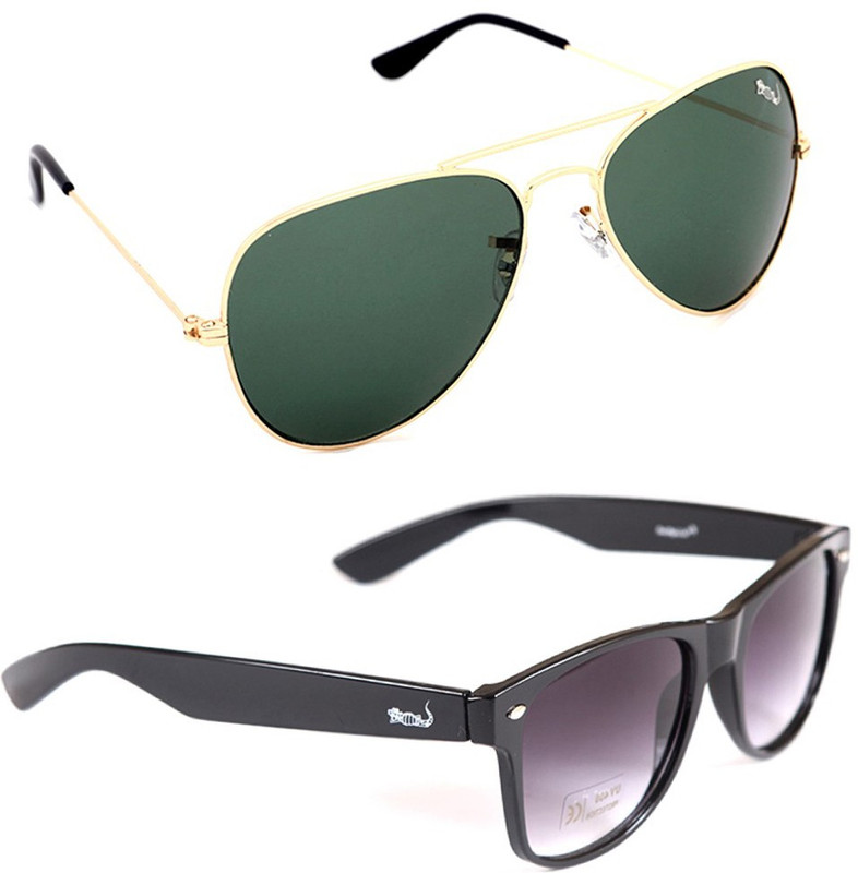 Elligator Wayfarer, Aviator Sunglasses(Black, Green)