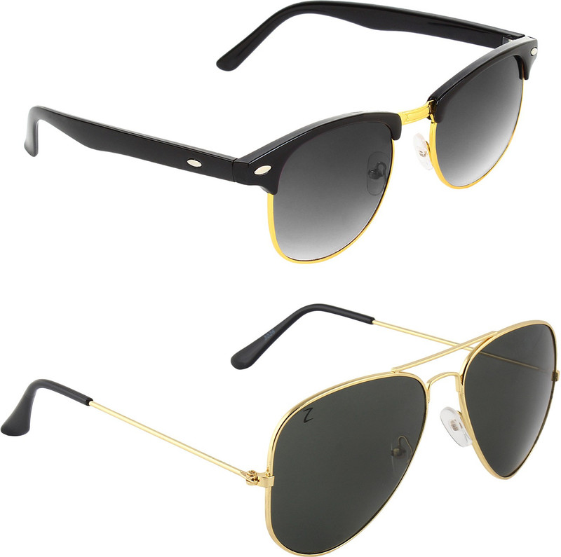 Zyaden Round, Aviator Sunglasses(Black)