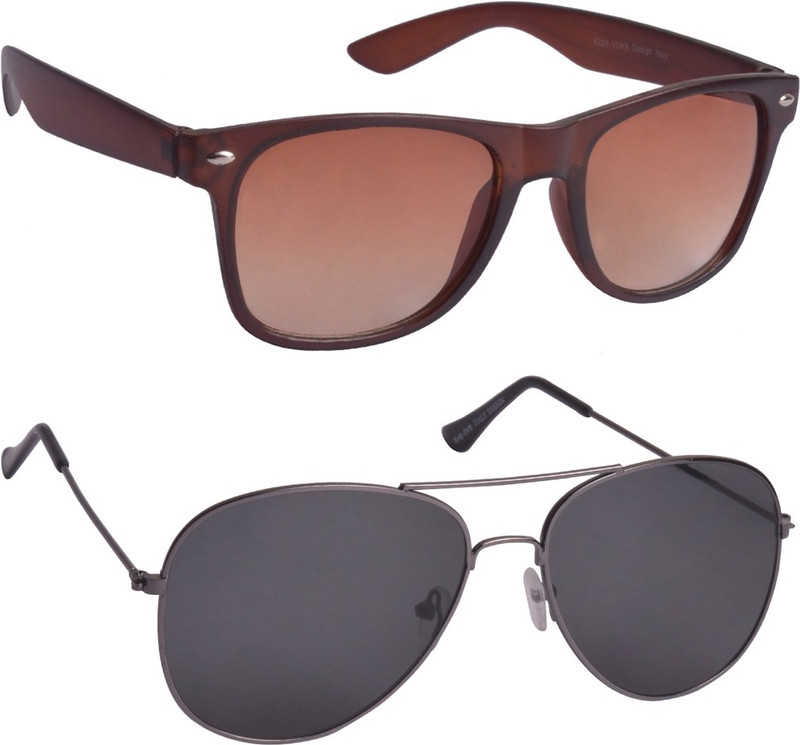 Glucksman Wayfarer, Aviator Sunglasses(Brown, Grey)