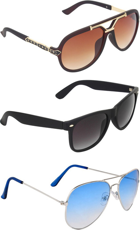 Zyaden Rectangular, Wayfarer, Aviator Sunglasses(Brown, Blue, Black)