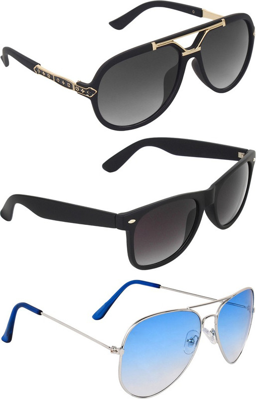 Zyaden Rectangular, Wayfarer, Aviator Sunglasses(Black, Blue, Blue)