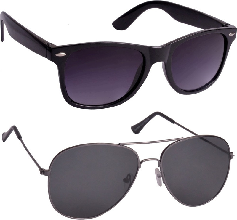 Glucksman Wayfarer, Aviator Sunglasses(Black, Black)