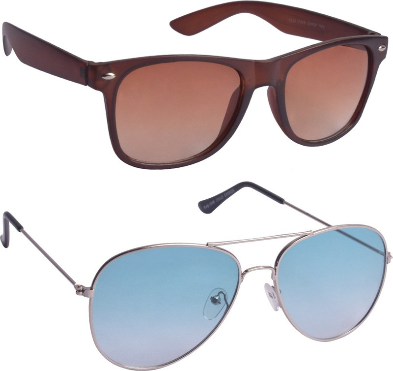 Glucksman Wayfarer, Aviator Sunglasses(Brown, Blue)