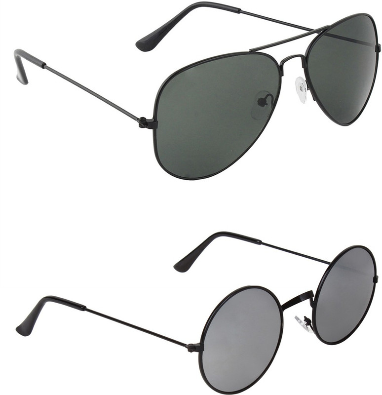 Zyaden Aviator, Round Sunglasses(Silver, Black)