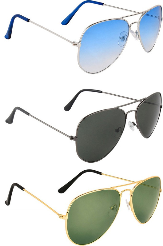Zyaden Aviator Sunglasses(Green, Black, Black)