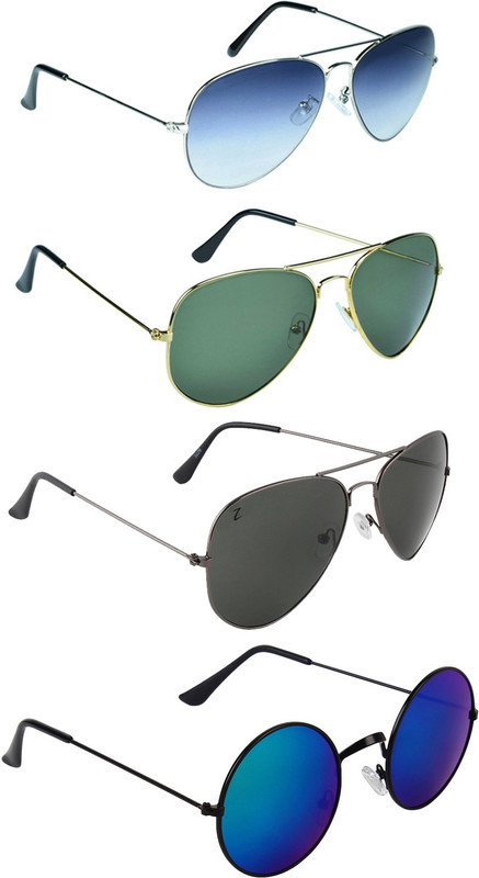 Zyaden Aviator, Round Sunglasses(Blue, Green, Black, Blue)