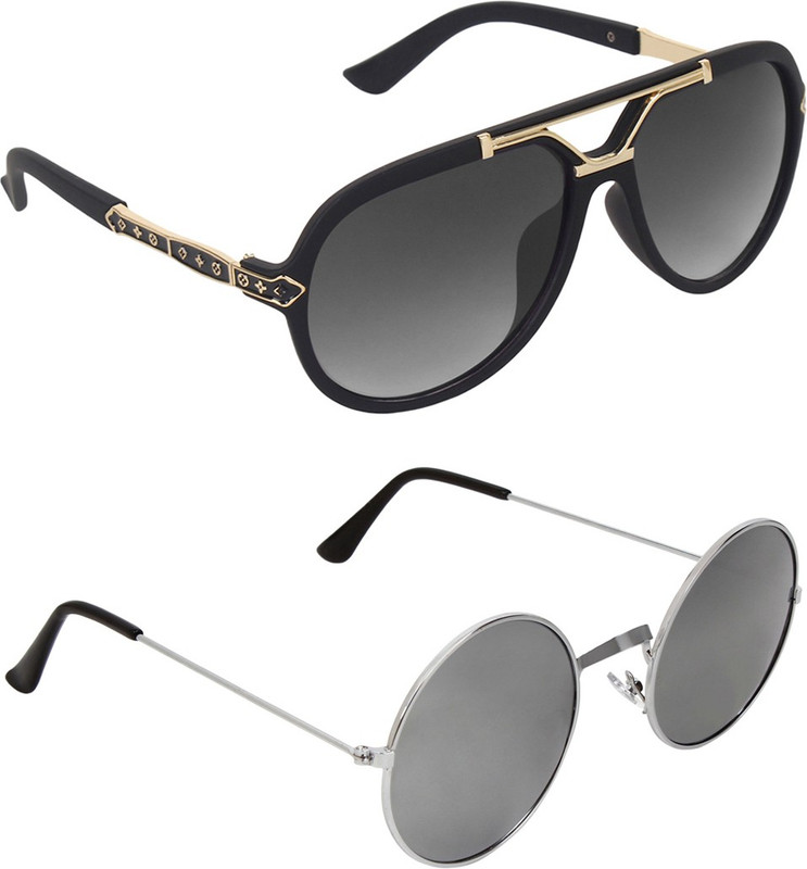 Zyaden Aviator, Round Sunglasses(Black, Silver)