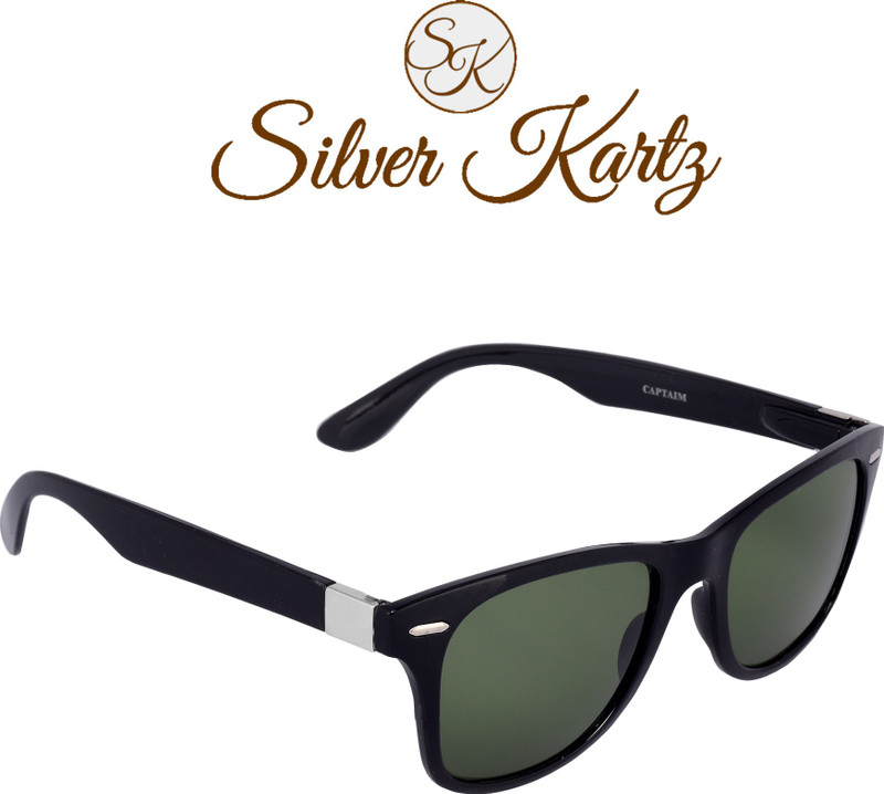 Silver Kartz Wayfarer, Rectangular Sunglasses(Green)