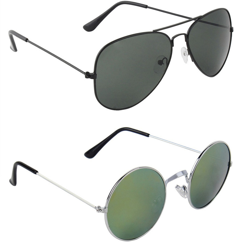 Zyaden Aviator, Round Sunglasses(Green, Black)