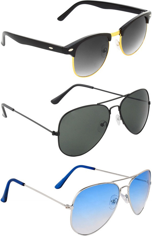 Zyaden Aviator, Clubmaster Sunglasses(Black, Black, Blue)