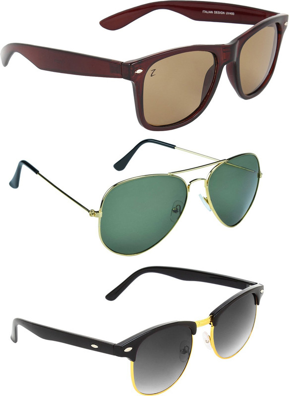 Zyaden Wayfarer, Aviator, Round Sunglasses(Brown, Green, Black)