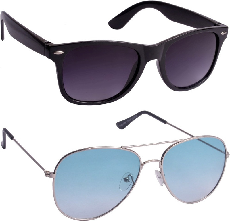 Glucksman Wayfarer, Aviator Sunglasses(Blue, Black)