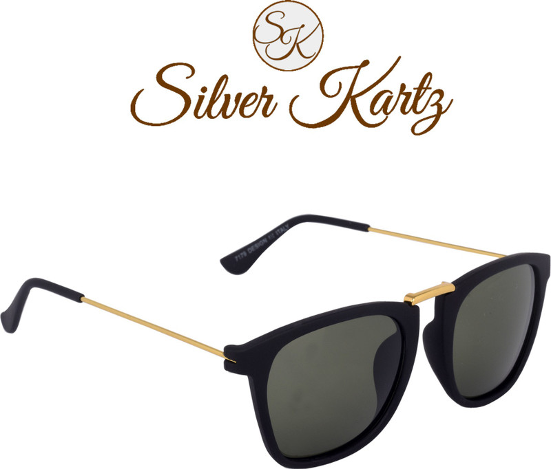 Silver Kartz Wayfarer, Rectangular Sunglasses(Black)