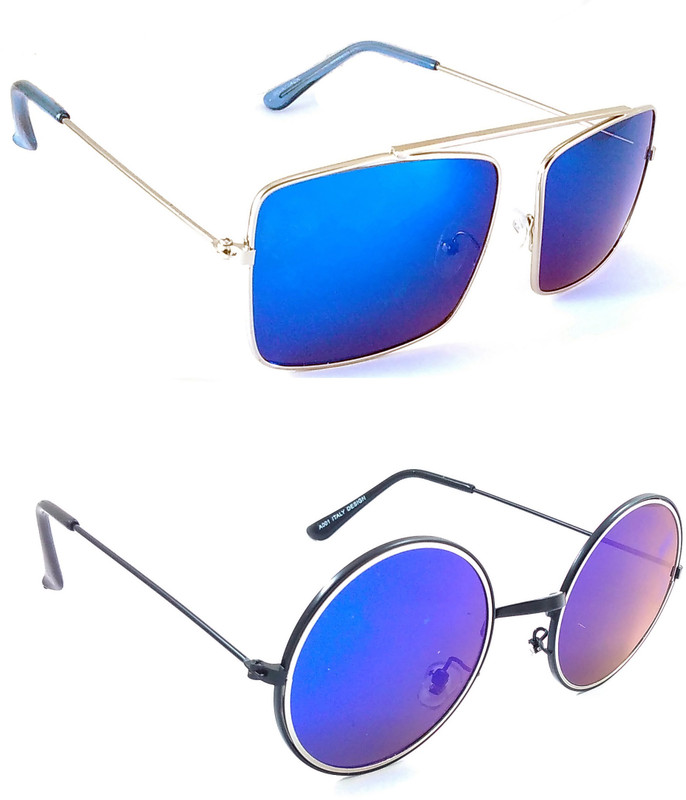 HE Round, Rectangular Sunglasses(Blue) HE Round, Rectangular Sunglasses(Blue)
