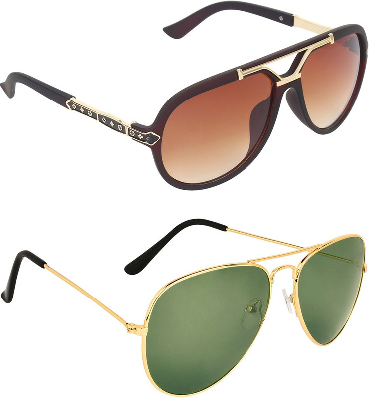 Zyaden Aviator Sunglasses(Green, Brown)