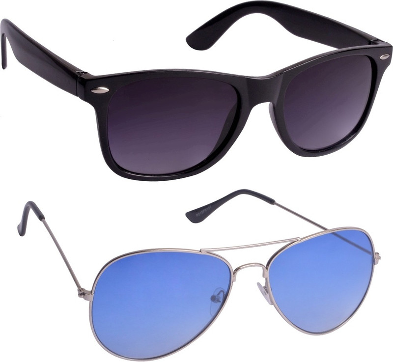 Glucksman Wayfarer, Aviator Sunglasses(Black, Blue)