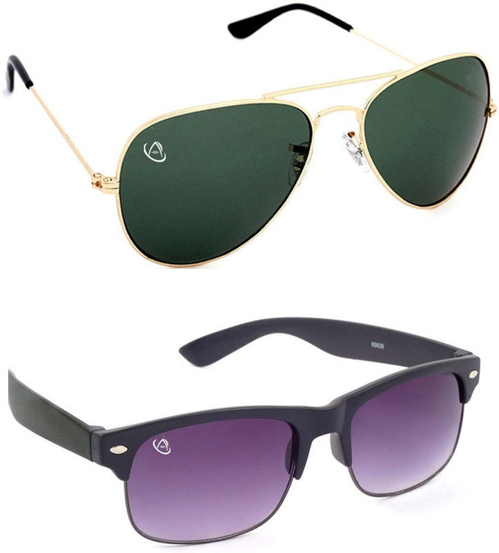 Aventus Aviator, Wayfarer Sunglasses(Green, Violet)