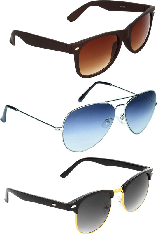 Zyaden Wayfarer, Aviator, Round Sunglasses(Brown, Blue, Black)