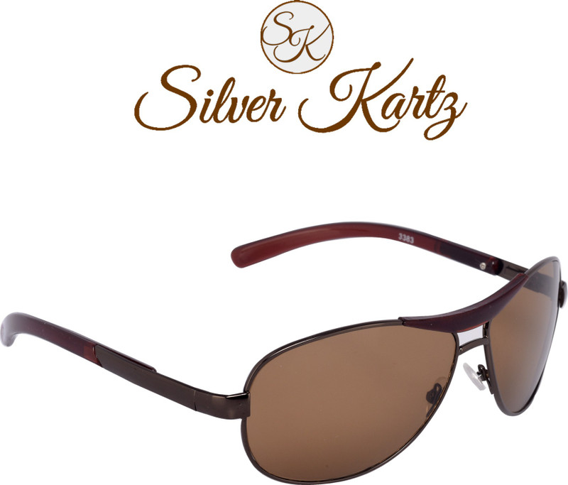Silver Kartz Aviator, Wrap-around Sunglasses(Brown)