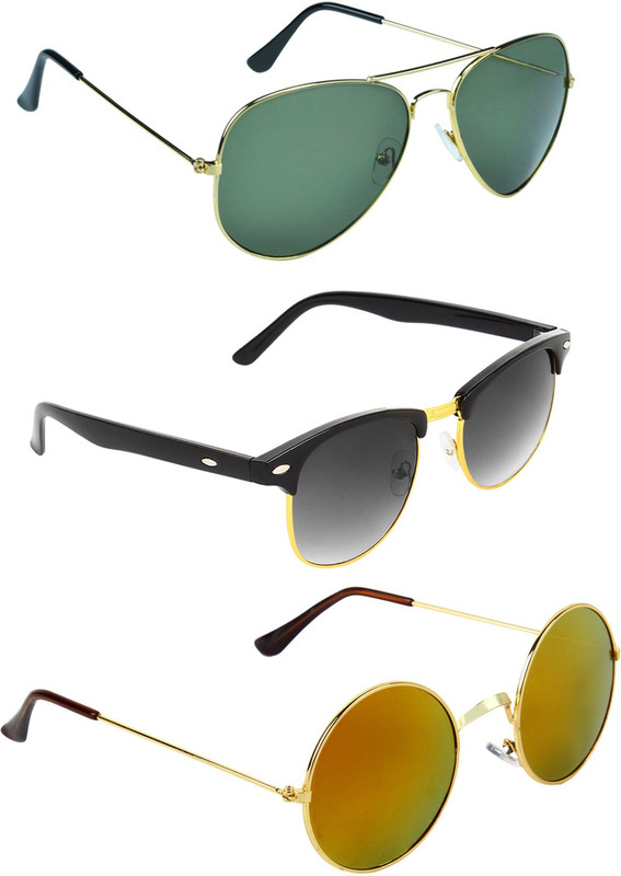 Zyaden Aviator, Round, Round Sunglasses(Green, Black, Multicolor)