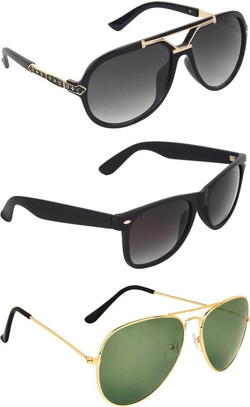 Zyaden Rectangular, Wayfarer, Aviator Sunglasses(Black, Green, Black)