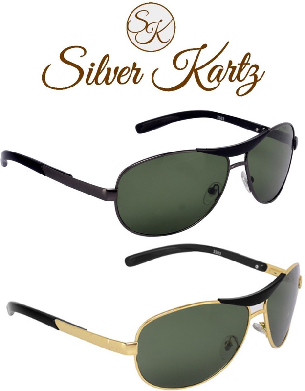 Silver Kartz Wayfarer, Rectangular Sunglasses(Green, Green)