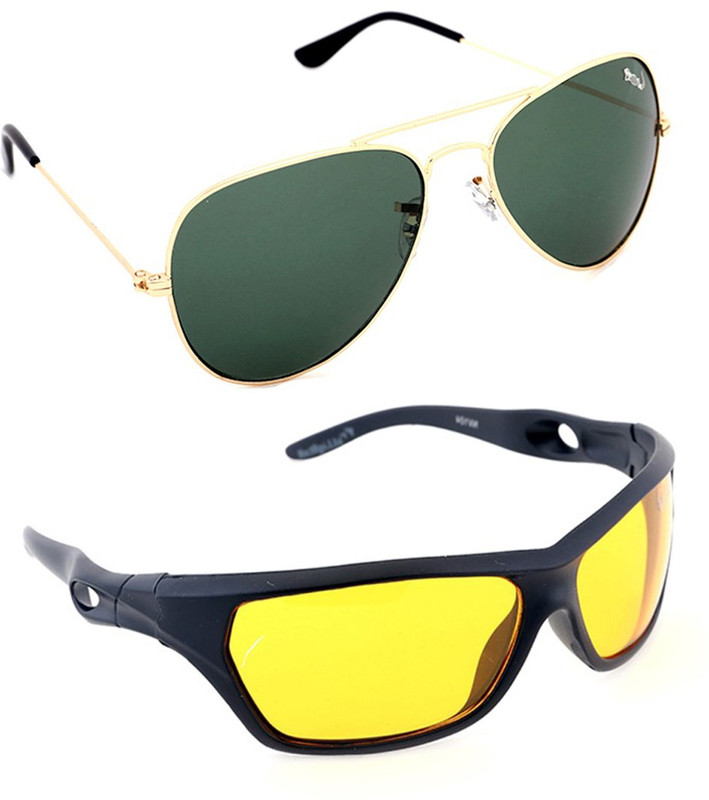 Elligator Aviator, Sports Sunglasses(Green, Yellow)