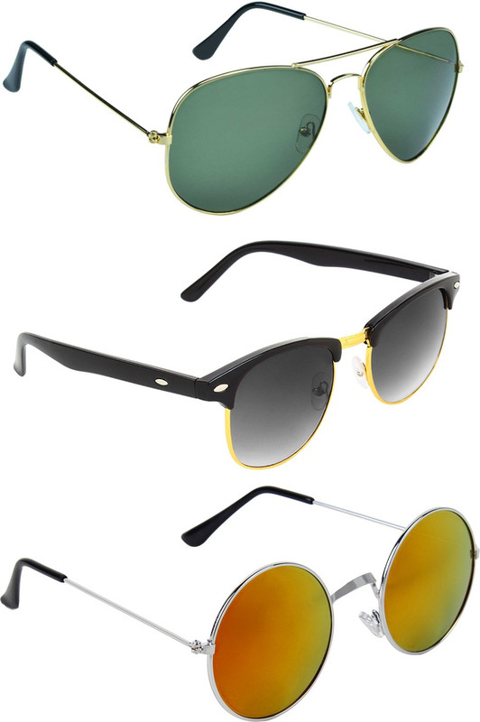 Zyaden Aviator, Round, Round Sunglasses(Green, Black, Multicolor)