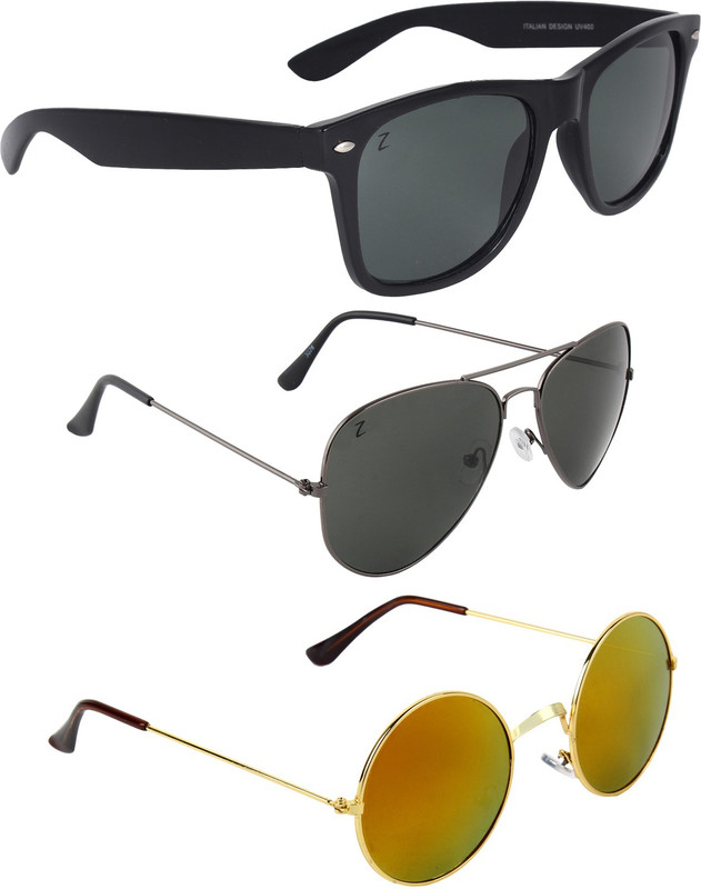 Zyaden Wayfarer, Aviator, Round Sunglasses(Black, Black, Multicolor)