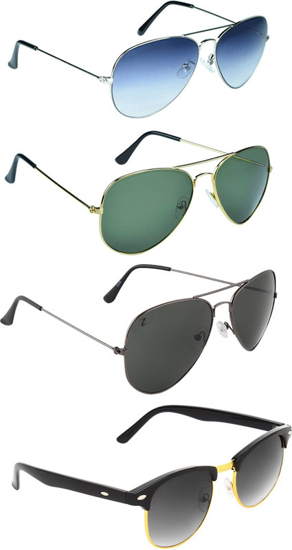 Zyaden Aviator, Round Sunglasses(Blue, Green, Black, Black)