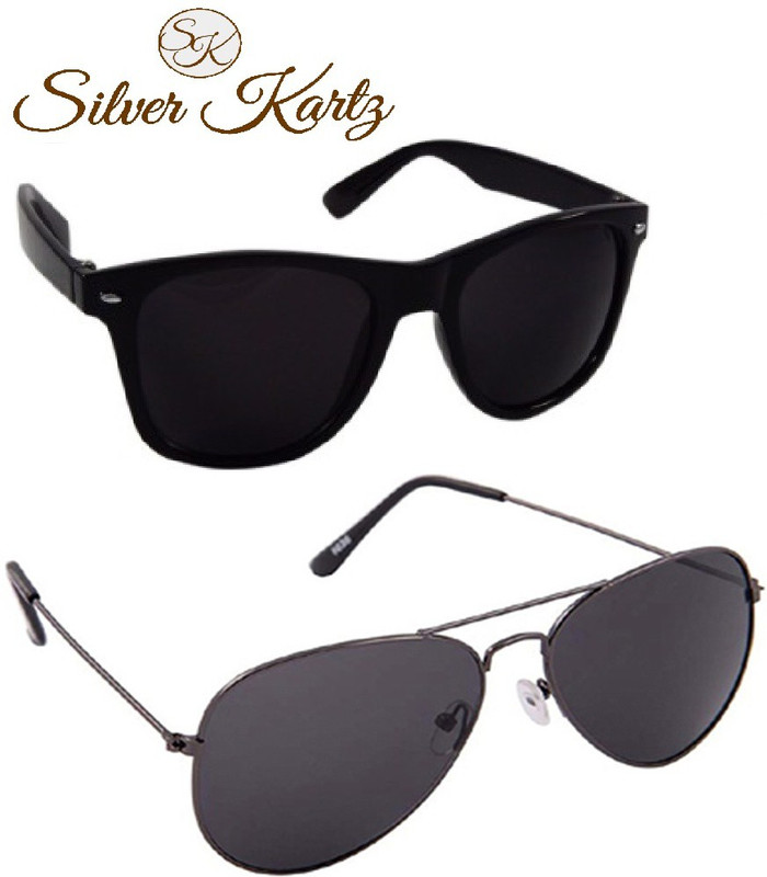 Silver Kartz Aviator, Wayfarer Sunglasses(Black)