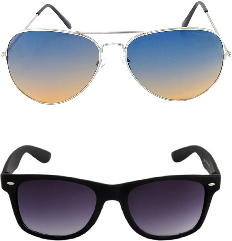 HE Aviator, Wayfarer Sunglasses(Blue, Golden, Black) HE Aviator, Wayfarer Sunglasses(Blue, Golden, Black)
