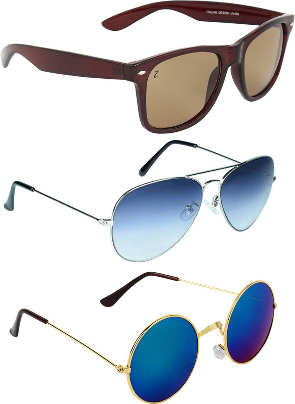 Zyaden Wayfarer, Aviator Sunglasses(Brown, Blue, Blue)