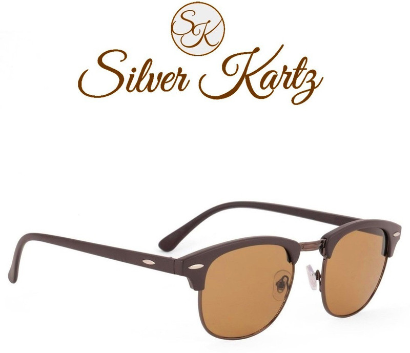 Silver Kartz Wayfarer, Rectangular Sunglasses(Brown)
