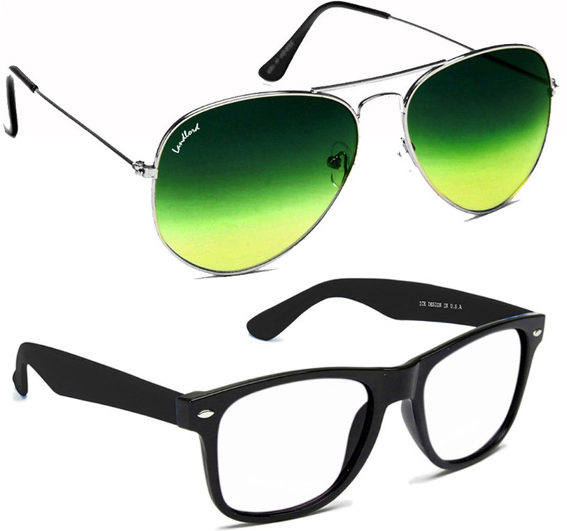 LandLord Aviator, Wayfarer Sunglasses(Green, Clear)