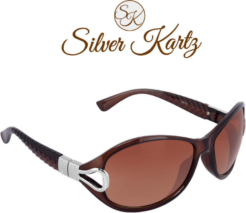 Silver Kartz Oval, Cat-eye Sunglasses(Brown)