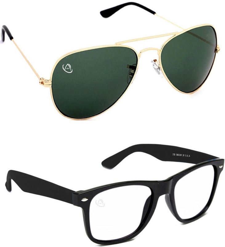 Aventus Aviator, Wayfarer Sunglasses(Green, Clear)