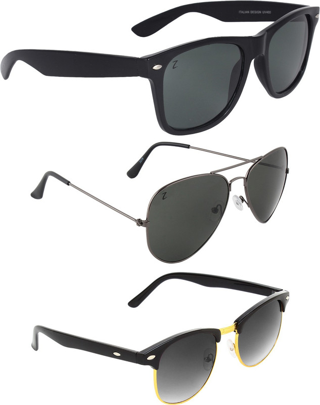Zyaden Wayfarer, Aviator, Round Sunglasses(Black)