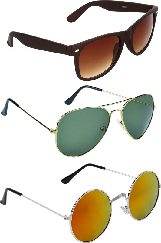 Zyaden Wayfarer, Aviator, Round Sunglasses(Brown, Green, Multicolor)