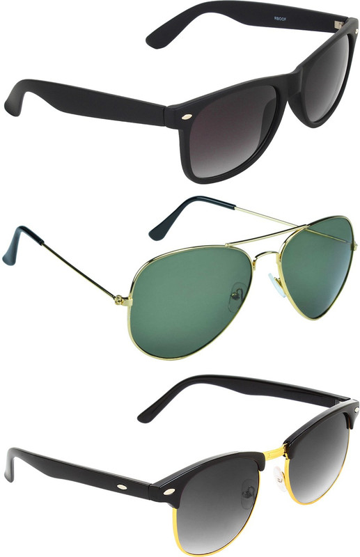 Zyaden Wayfarer, Aviator, Round Sunglasses(Black, Green, Black)