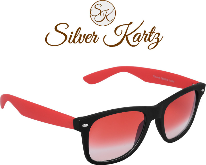Silver Kartz Wayfarer, Rectangular Sunglasses(Red)
