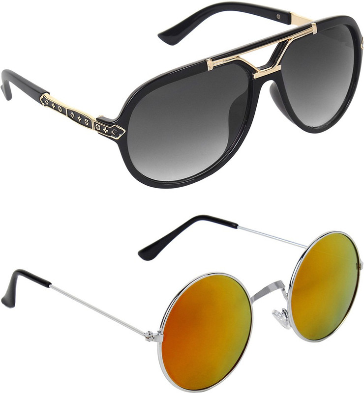 Zyaden Aviator, Round Sunglasses(Black, Multicolor)