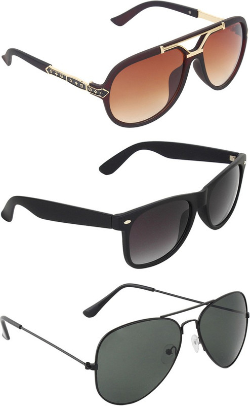 Zyaden Rectangular, Wayfarer, Aviator Sunglasses(Brown, Black, Black)